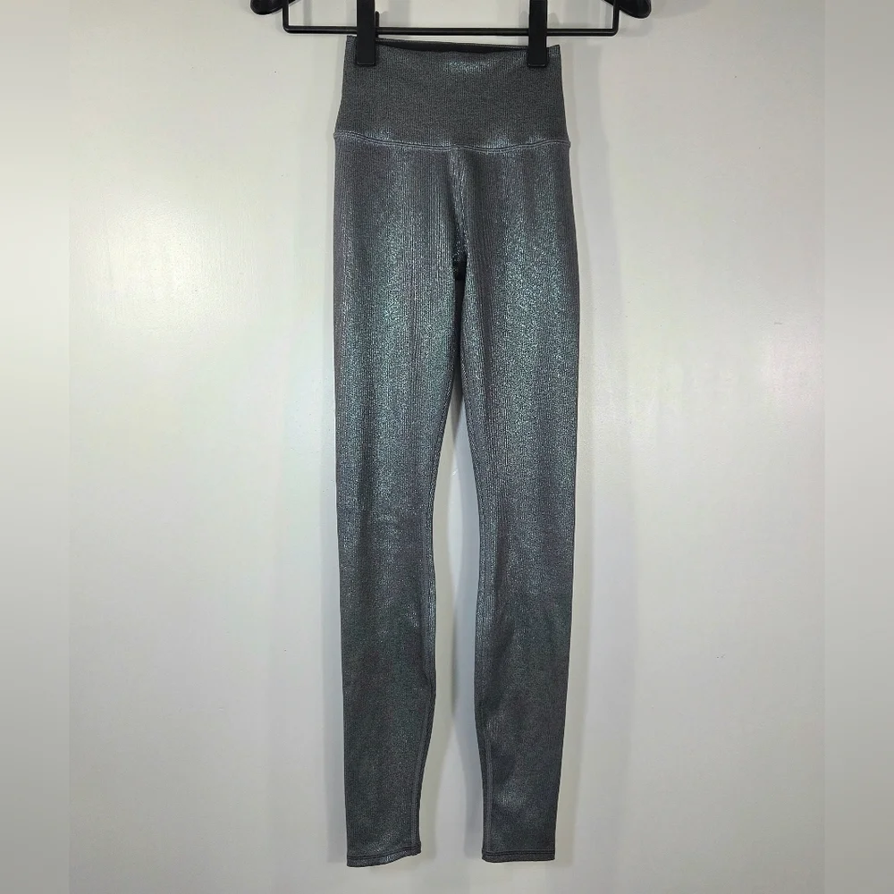 ALO YOGA ALOSOFT RIBBED HIGH WAIST SHIMMER LEGGINGS.